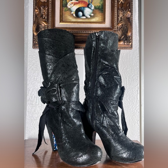 Irregular Choice Party Pants Black Zip Up Knee High Boots Shoes 6 1/2 - Picture 1 of 6